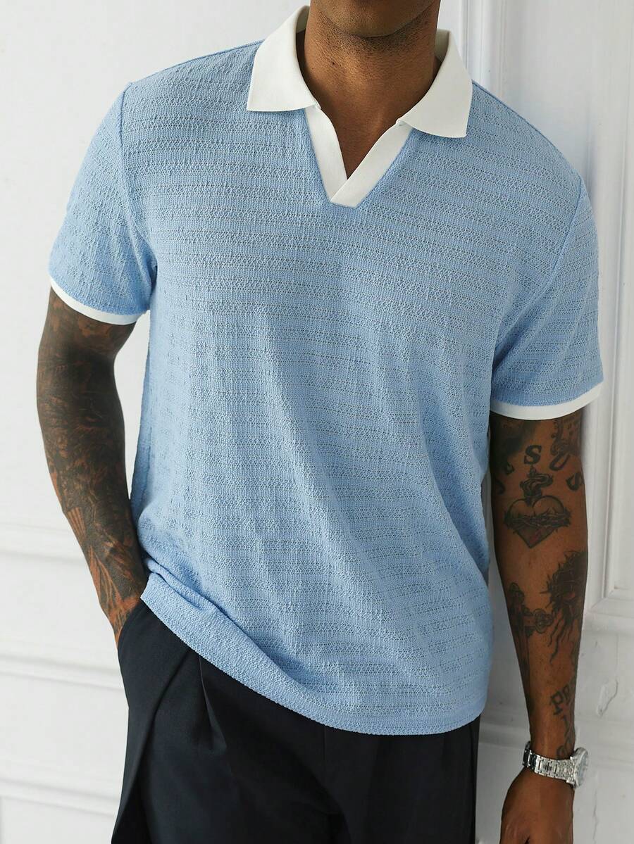 Mens Polo Shirt Geometric Jacquard Knit Short Sleeve – Balvex