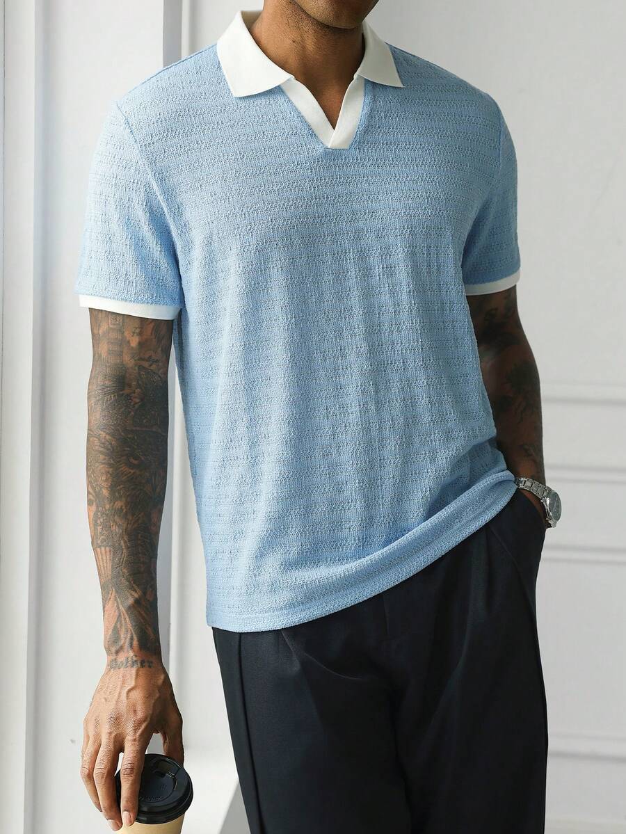Mens Polo Shirt Geometric Jacquard Knit Short Sleeve – Balvex