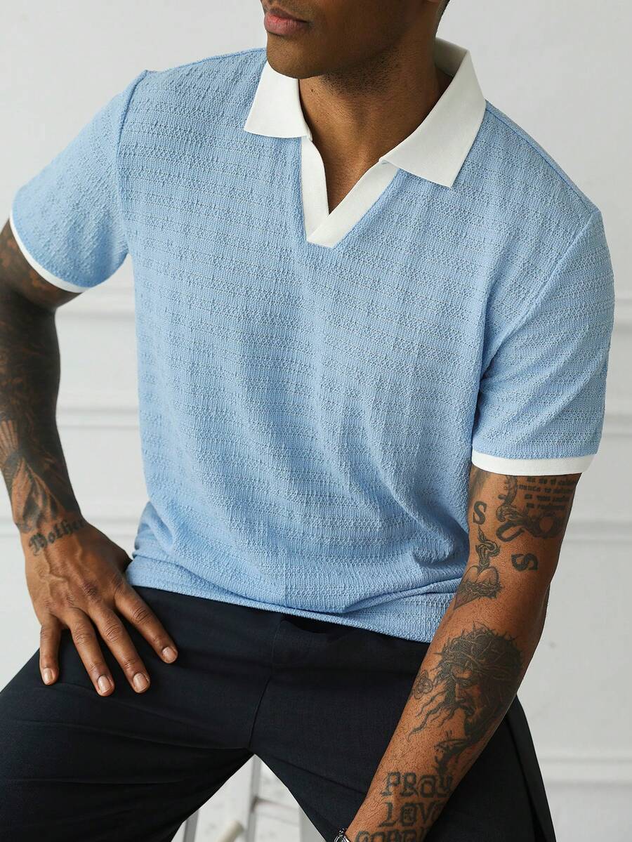 Mens Polo Shirt Geometric Jacquard Knit Short Sleeve – Balvex