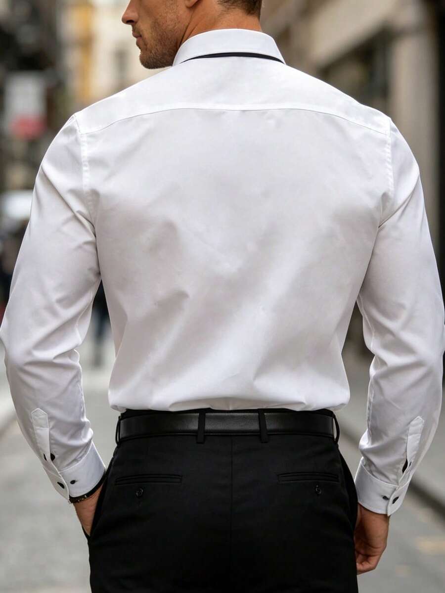 Shirt Shop Stand Collar Button-Up Long Sleeve Polyester Stretch – Marvo