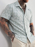 Mens Short Sleeve Shirt Solid Color Single-Breasted Casual – Vanto