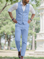 Mens Pant and Vest Set Woven Polyester V-Neck Sleeveless 2-Piece Formal – Galso