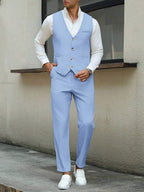Mens Pant and Vest Set Woven Polyester V-Neck Sleeveless 2-Piece Formal – Galso