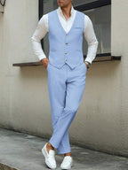 Mens Pant and Vest Set Woven Polyester V-Neck Sleeveless 2-Piece Formal – Galso