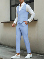 Mens Pant and Vest Set Woven Polyester V-Neck Sleeveless 2-Piece Formal – Galso