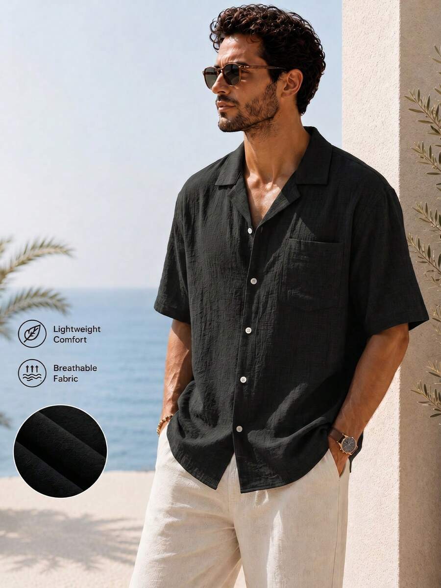Mens T-Shirt Faux Linen Oversized Fit Short Sleeve Casual Shirt – Valner