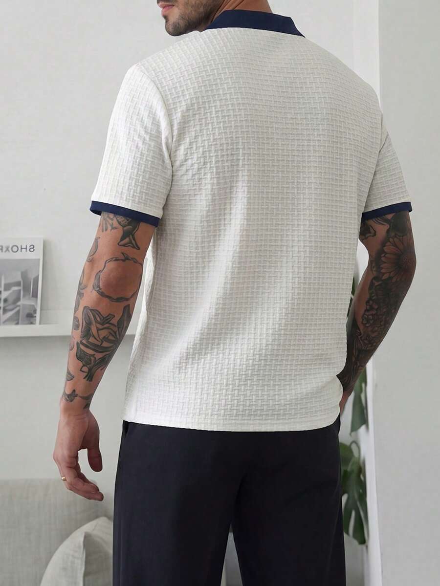 Mens Polo Shirt Geometric Jacquard Knit Short Sleeve – Balvex