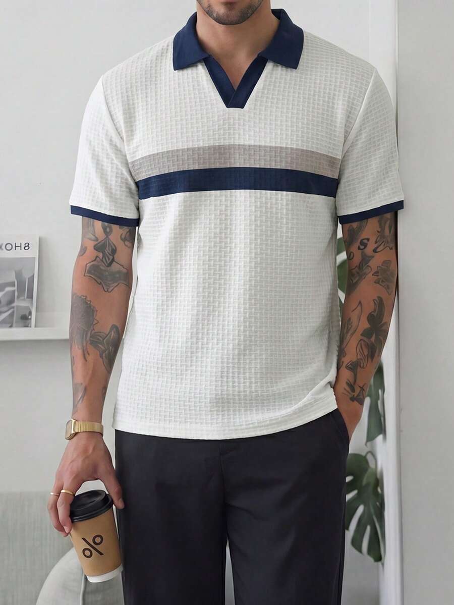 Mens Polo Shirt Geometric Jacquard Knit Short Sleeve – Balvex