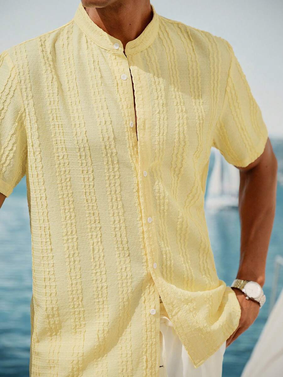 Mens Short Sleeve Crochet Knit Shirt Open Weave Casual Summer