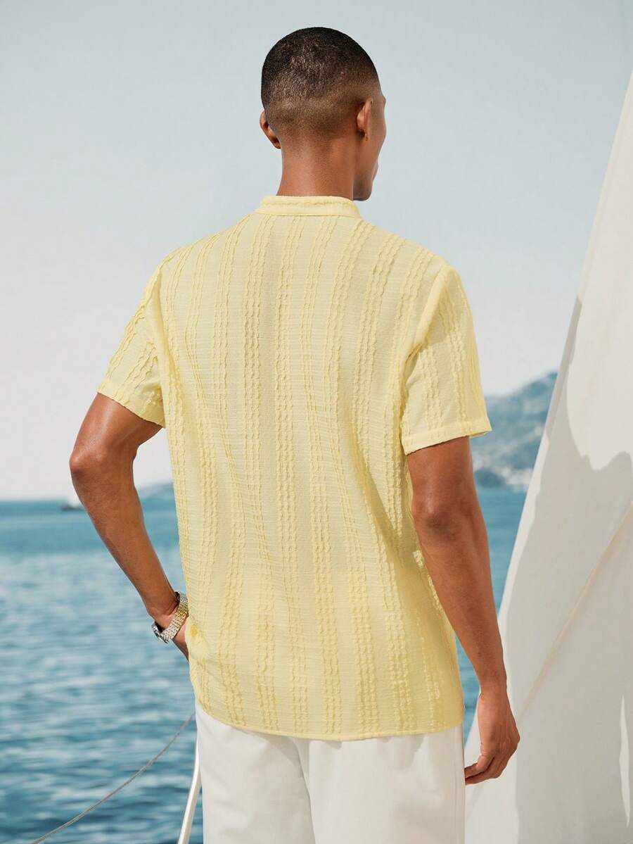 Mens Short Sleeve Crochet Knit Shirt Open Weave Casual Summer