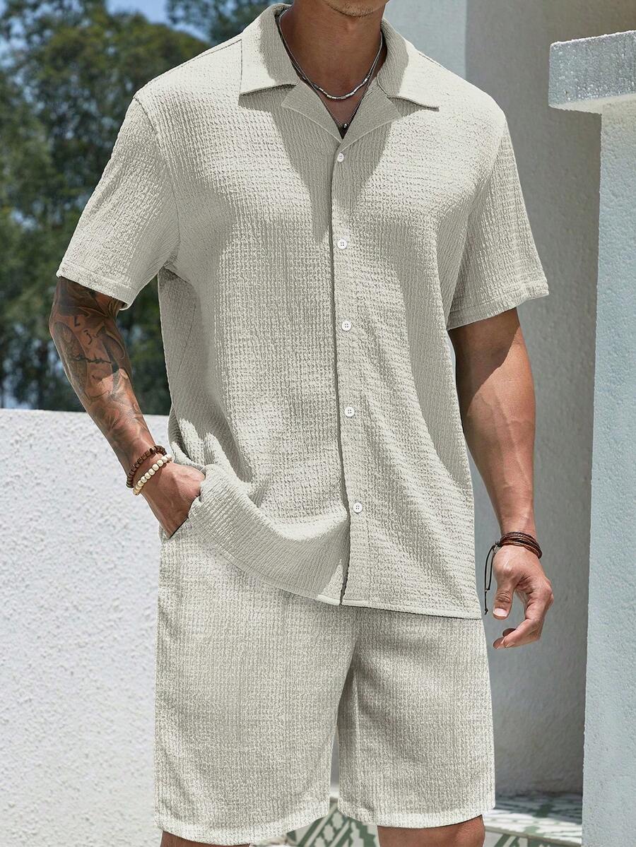 Mens Pant and Shirt Set Jacquard Short Sleeve Button-Up – Tarlen