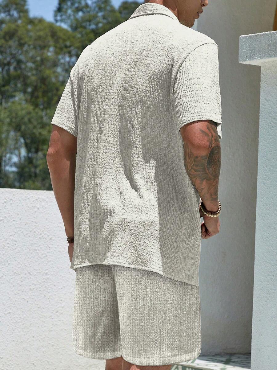 Mens Pant and Shirt Set Jacquard Short Sleeve Button-Up – Tarlen