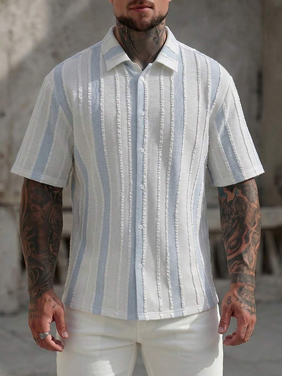 Mens Short Sleeve Crochet Knit Shirt Open Weave Casual Summer