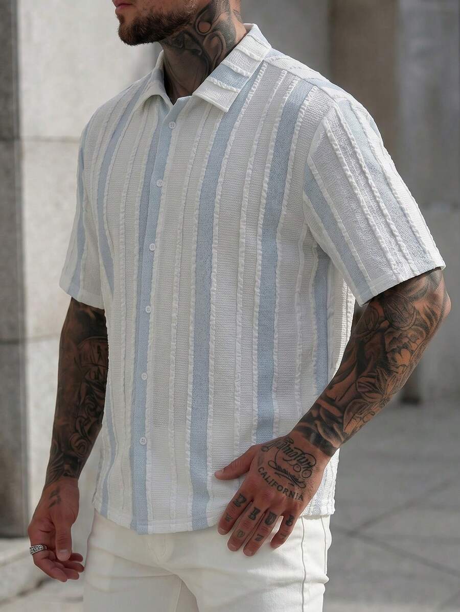Mens Short Sleeve Crochet Knit Shirt Open Weave Casual Summer