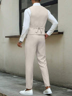 Mens Pant and Vest Set Woven Polyester V-Neck Sleeveless 2-Piece Formal – Galso