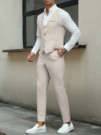 Mens Pant and Vest Set Woven Polyester V-Neck Sleeveless 2-Piece Formal – Galso