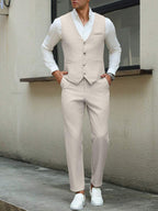 Mens Pant and Vest Set Woven Polyester V-Neck Sleeveless 2-Piece Formal – Galso