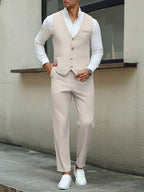 Mens Pant and Vest Set Woven Polyester V-Neck Sleeveless 2-Piece Formal – Galso