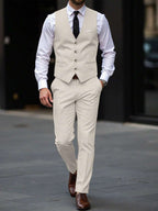 Mens Pant and Vest Set Woven Polyester V-Neck Sleeveless 2-Piece Formal – Galso