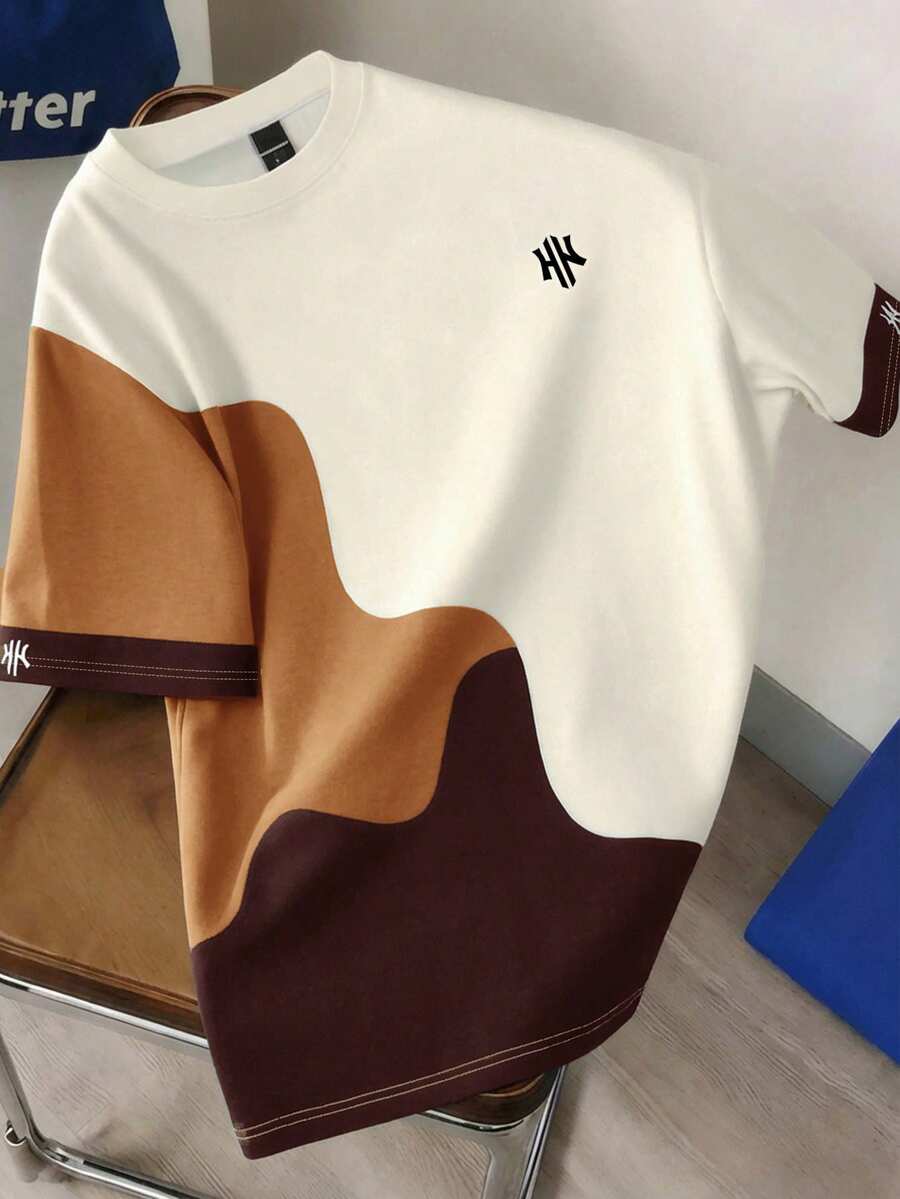 Mens T-Shirt Color Block Drop Shoulder Casual Summer Tee – Valden
