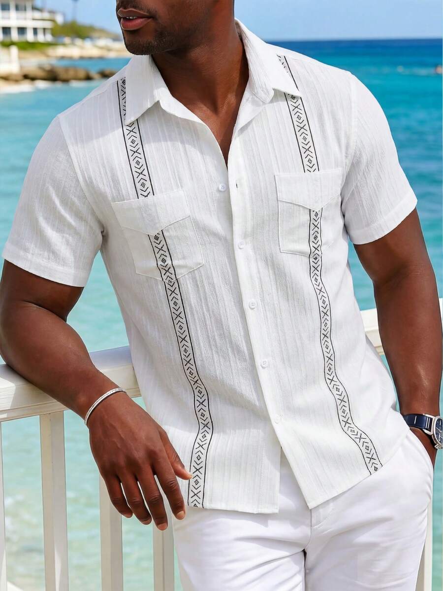 Mens Short Sleeve Shirt Solid Color Single-Breasted Casual – Vanto