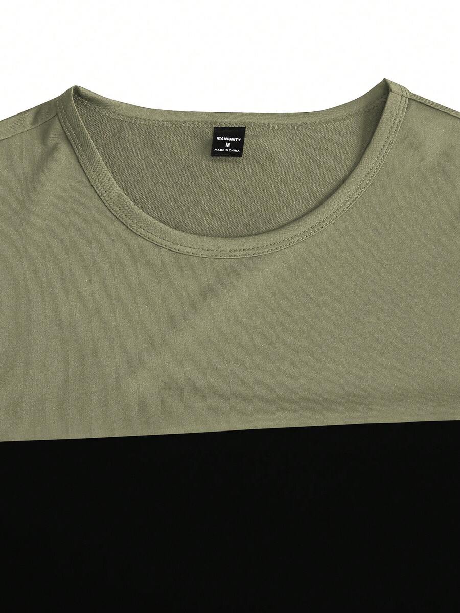 Mens T-Shirt and Shorts Set Color Block Crewneck Short Sleeve – Valco