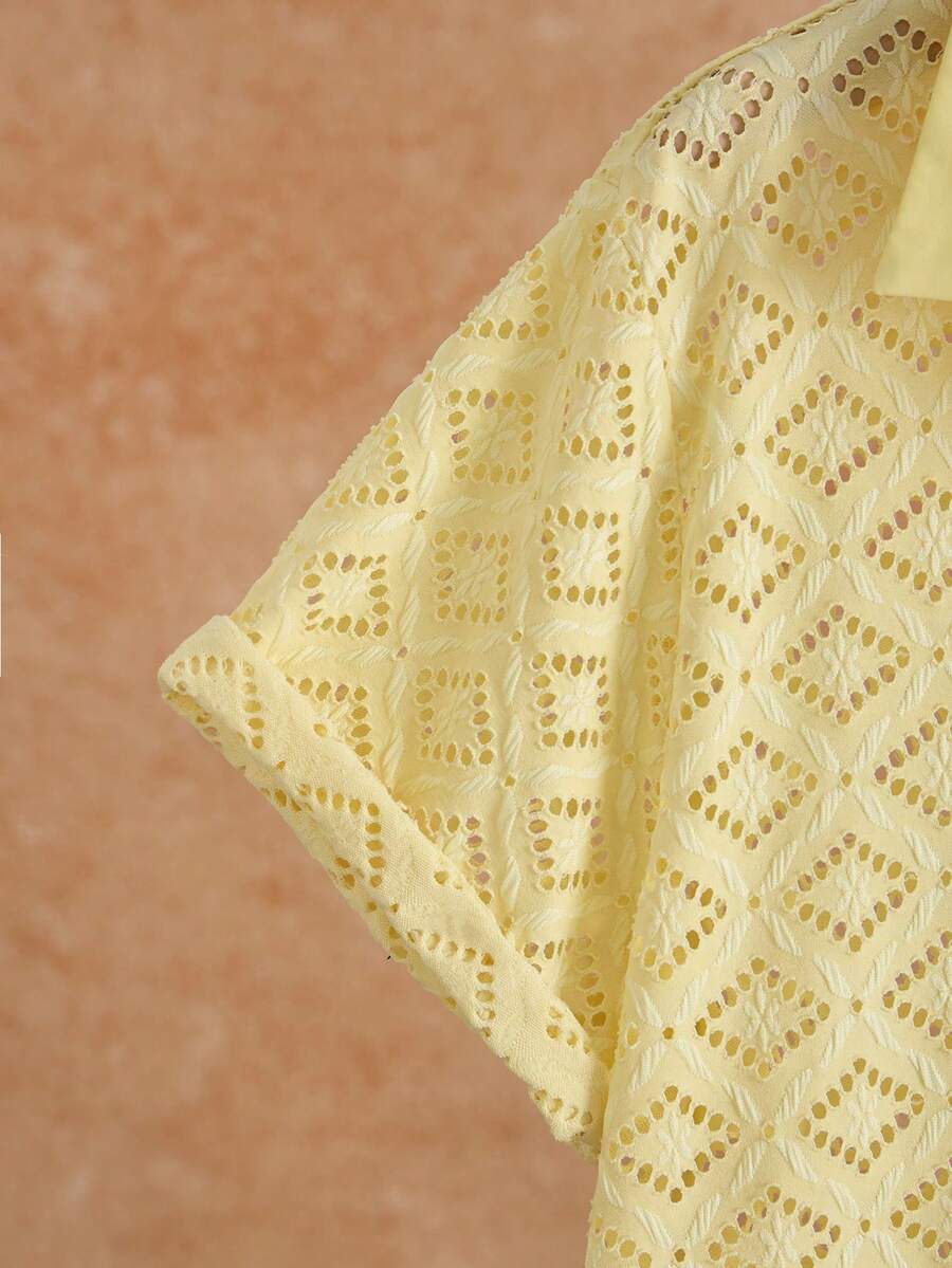 Mens Short Sleeve Crochet Knit Shirt Open Weave Casual Summer