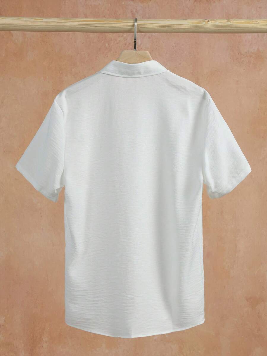 Mens Short Sleeve Button-Down Shirt Polyester Blend Regular Fit – Faldon