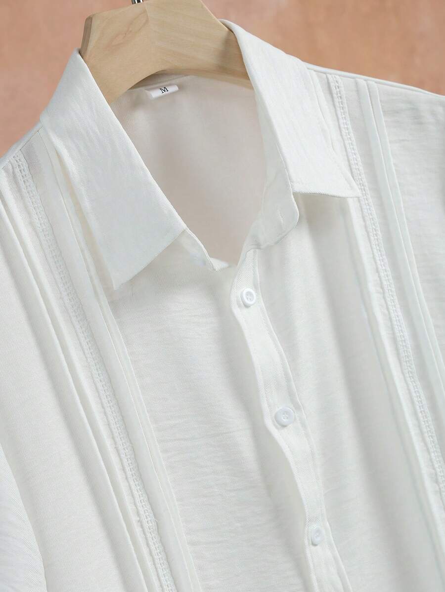 Mens Short Sleeve Button-Down Shirt Polyester Blend Regular Fit – Faldon