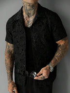 Mens Short Sleeve Shirt Solid Color Single-Breasted Casual – Vanto