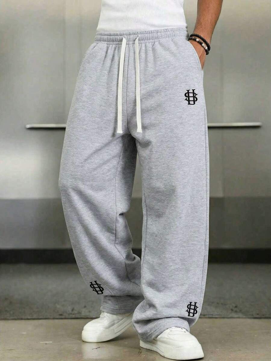 Mens Pant Wide Leg Drawstring Sweatpant Solid Relaxed Fit – Galdron
