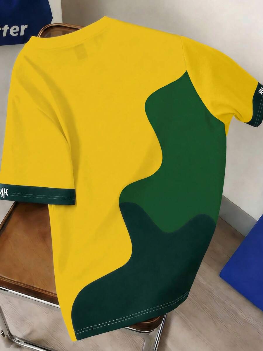 Mens T-Shirt Color Block Drop Shoulder Casual Summer Tee – Valden