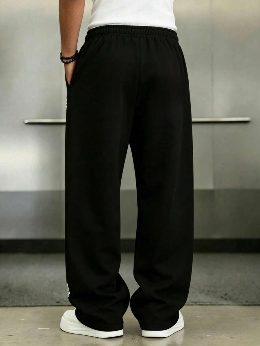 Mens Pant Wide Leg Drawstring Sweatpant Solid Relaxed Fit – Galdron