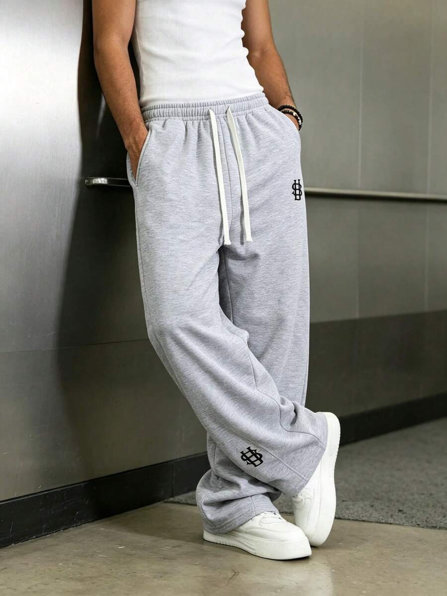Mens Pant Wide Leg Drawstring Sweatpant Solid Relaxed Fit – Galdron