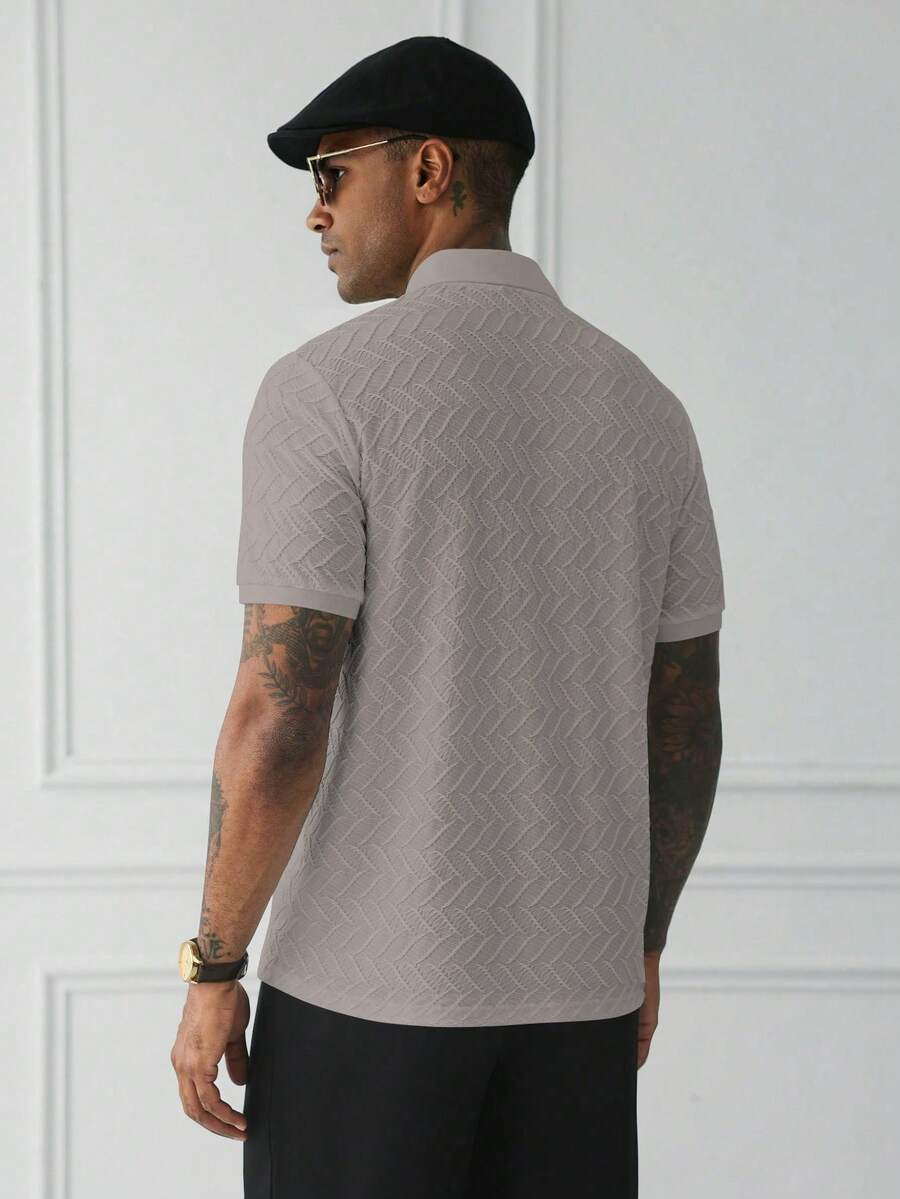 Mens Polo Shirt Geometric Jacquard Knit Short Sleeve – Balvex