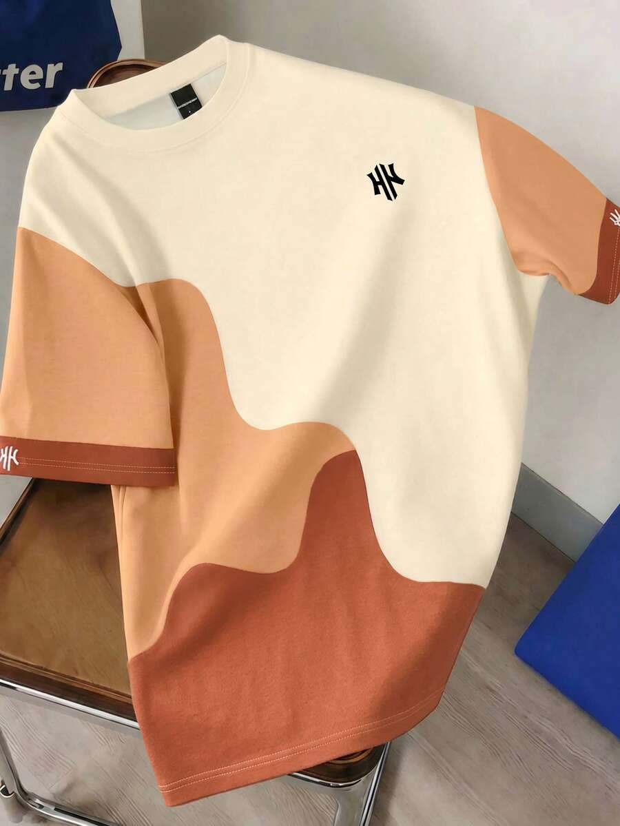 Mens T-Shirt Color Block Drop Shoulder Casual Summer Tee – Valden