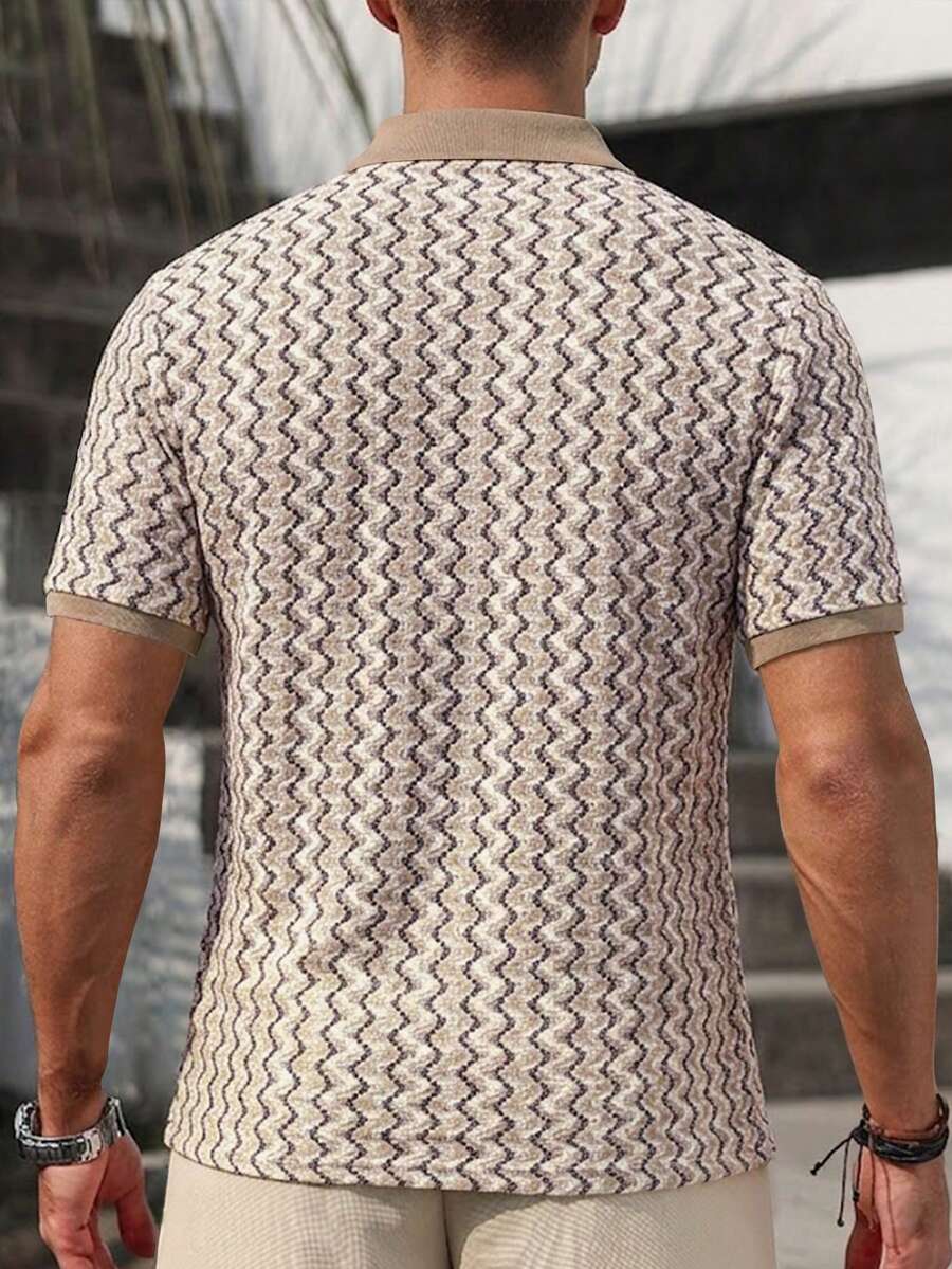 Mens Polo Shirt Geometric Jacquard Knit Short Sleeve – Balvex