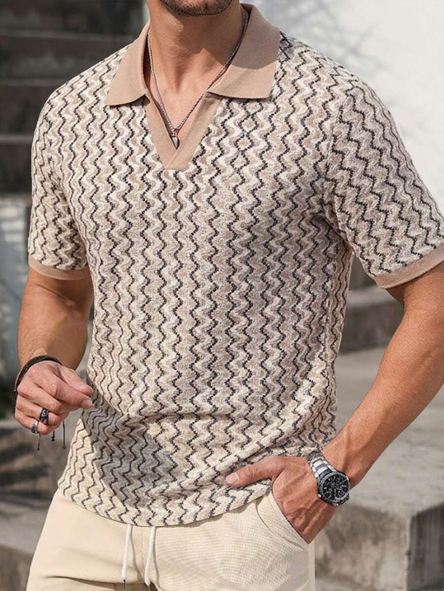 Mens Polo Shirt Geometric Jacquard Knit Short Sleeve – Balvex