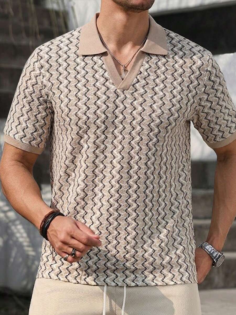 Mens Polo Shirt Geometric Jacquard Knit Short Sleeve – Balvex