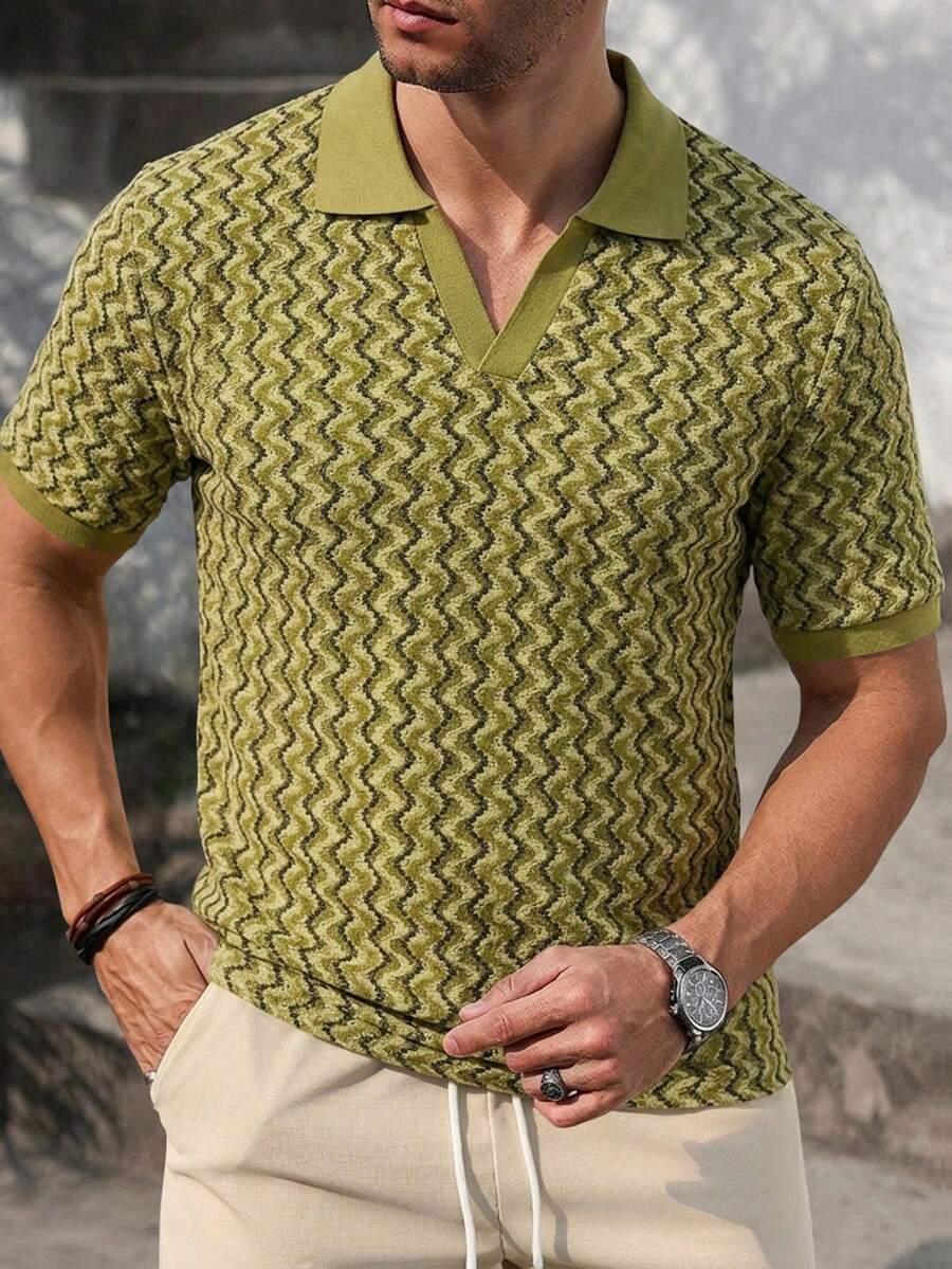 Mens Polo Shirt Geometric Jacquard Knit Short Sleeve – Balvex