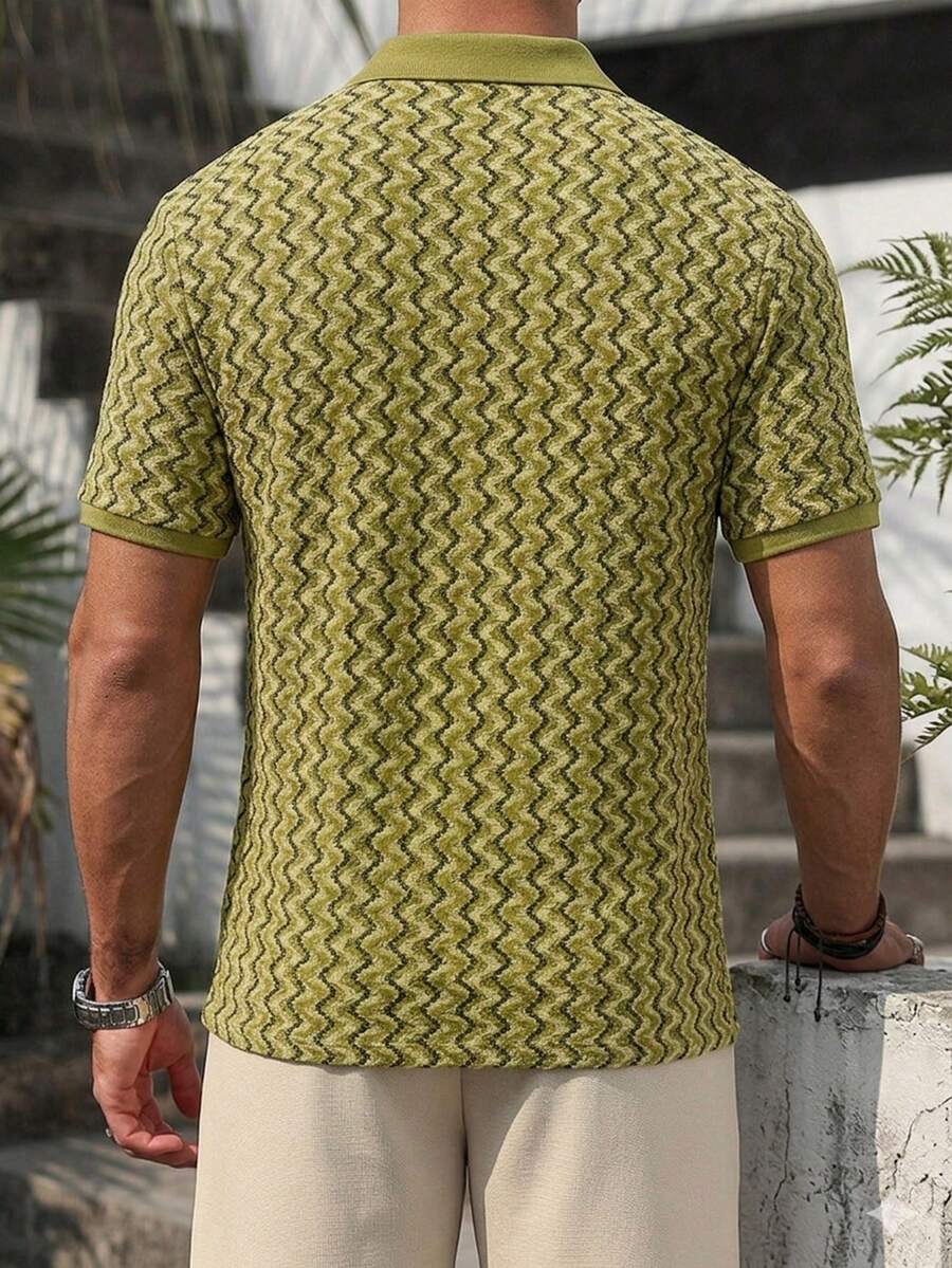 Mens Polo Shirt Geometric Jacquard Knit Short Sleeve – Balvex