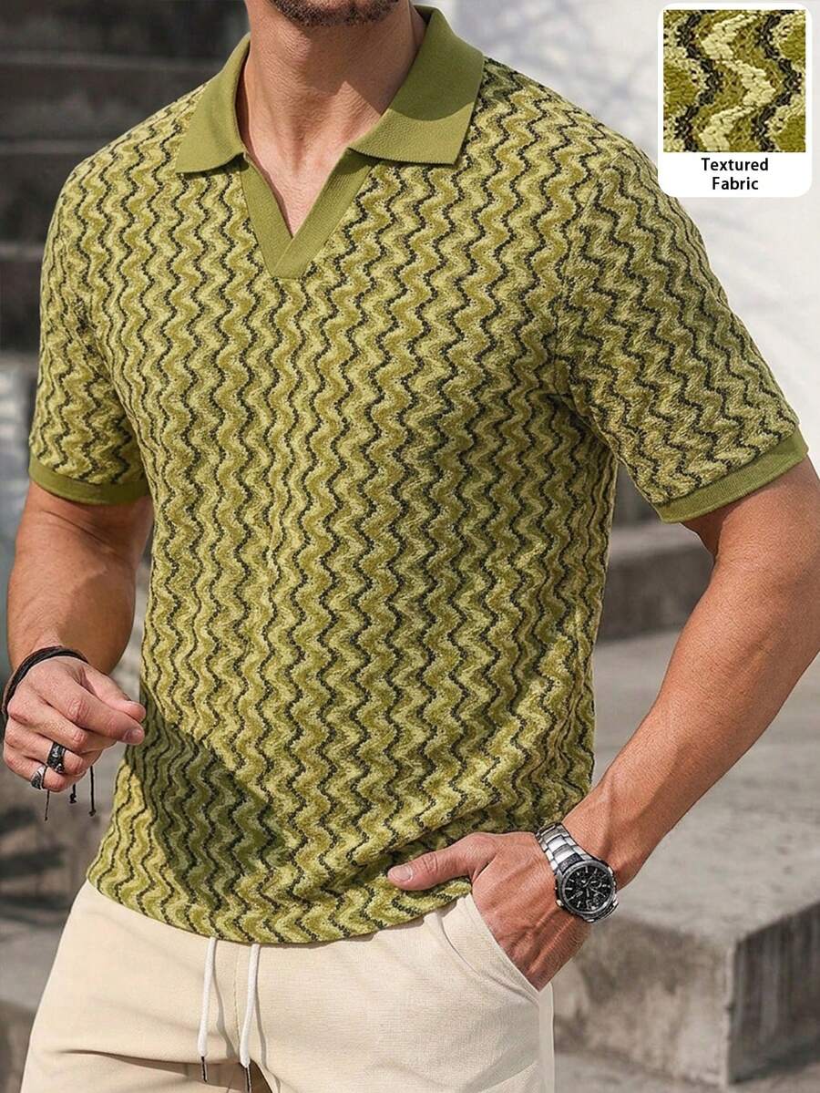 Mens Polo Shirt Geometric Jacquard Knit Short Sleeve – Balvex