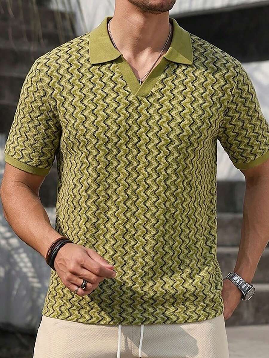 Mens Polo Shirt Geometric Jacquard Knit Short Sleeve – Balvex