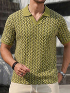 Mens Polo Shirt Geometric Jacquard Knit Short Sleeve – Balvex
