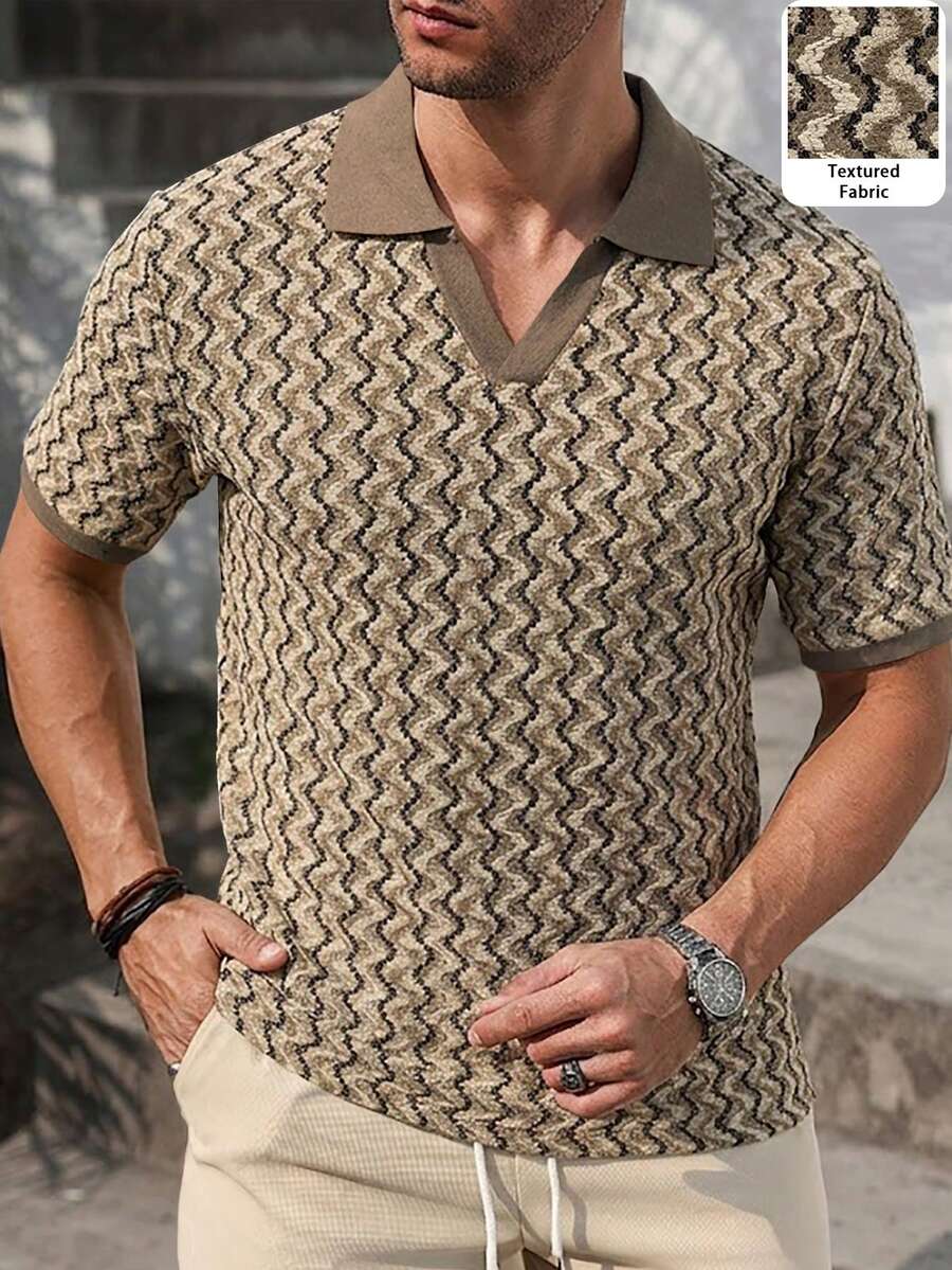 Mens Polo Shirt Geometric Jacquard Knit Short Sleeve – Balvex