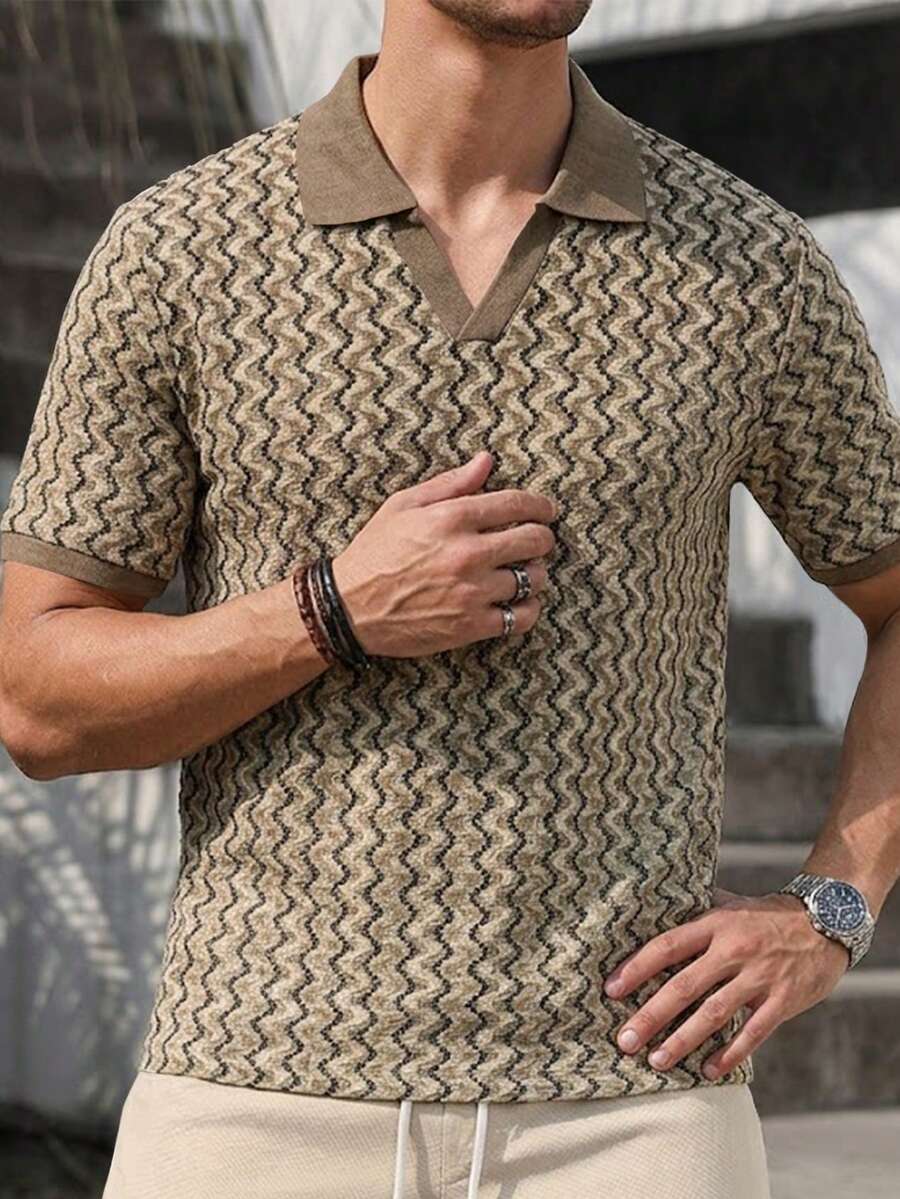 Mens Polo Shirt Geometric Jacquard Knit Short Sleeve – Balvex