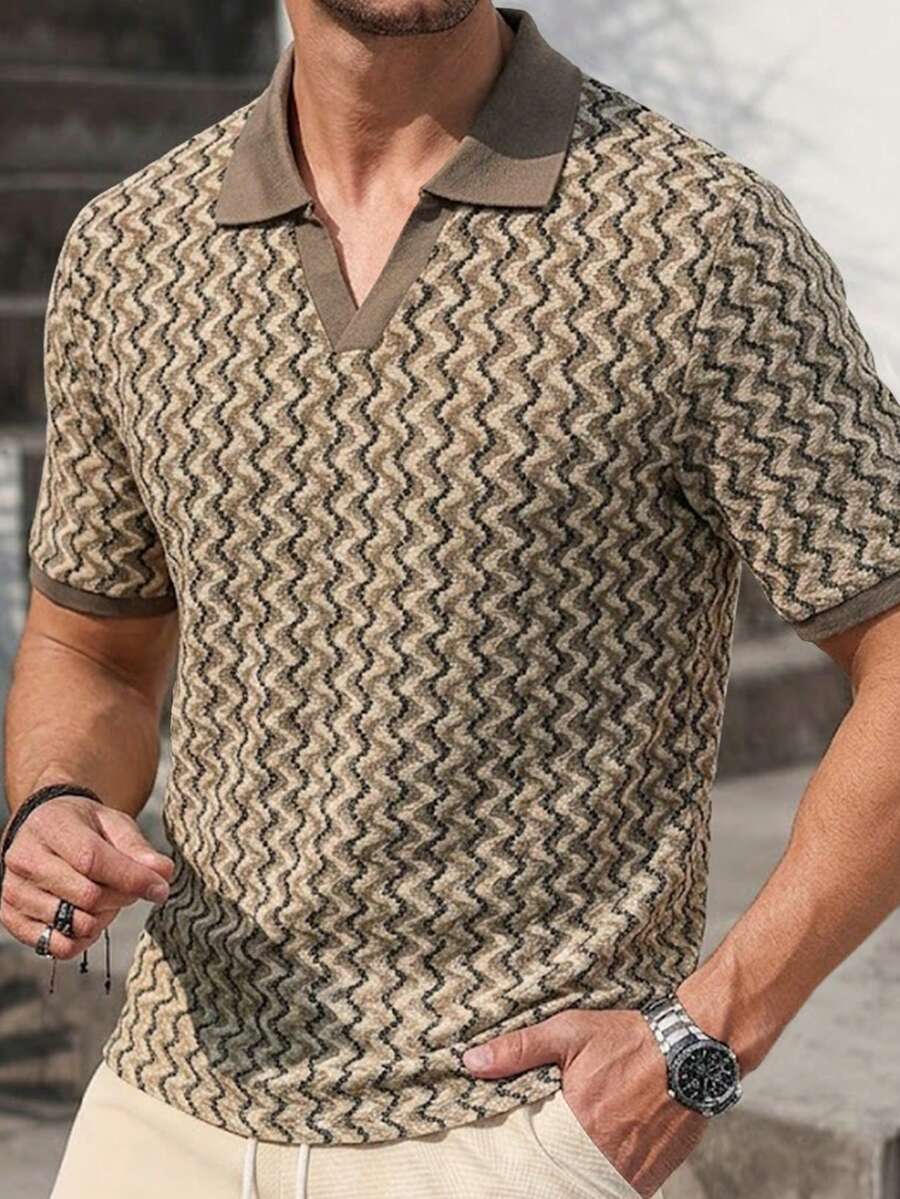 Mens Polo Shirt Geometric Jacquard Knit Short Sleeve – Balvex