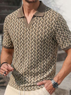 Mens Polo Shirt Geometric Jacquard Knit Short Sleeve – Balvex
