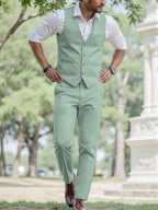 Mens Pant and Vest Set Woven Polyester V-Neck Sleeveless 2-Piece Formal – Galso