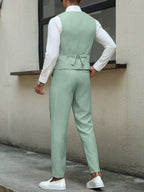 Mens Pant and Vest Set Woven Polyester V-Neck Sleeveless 2-Piece Formal – Galso